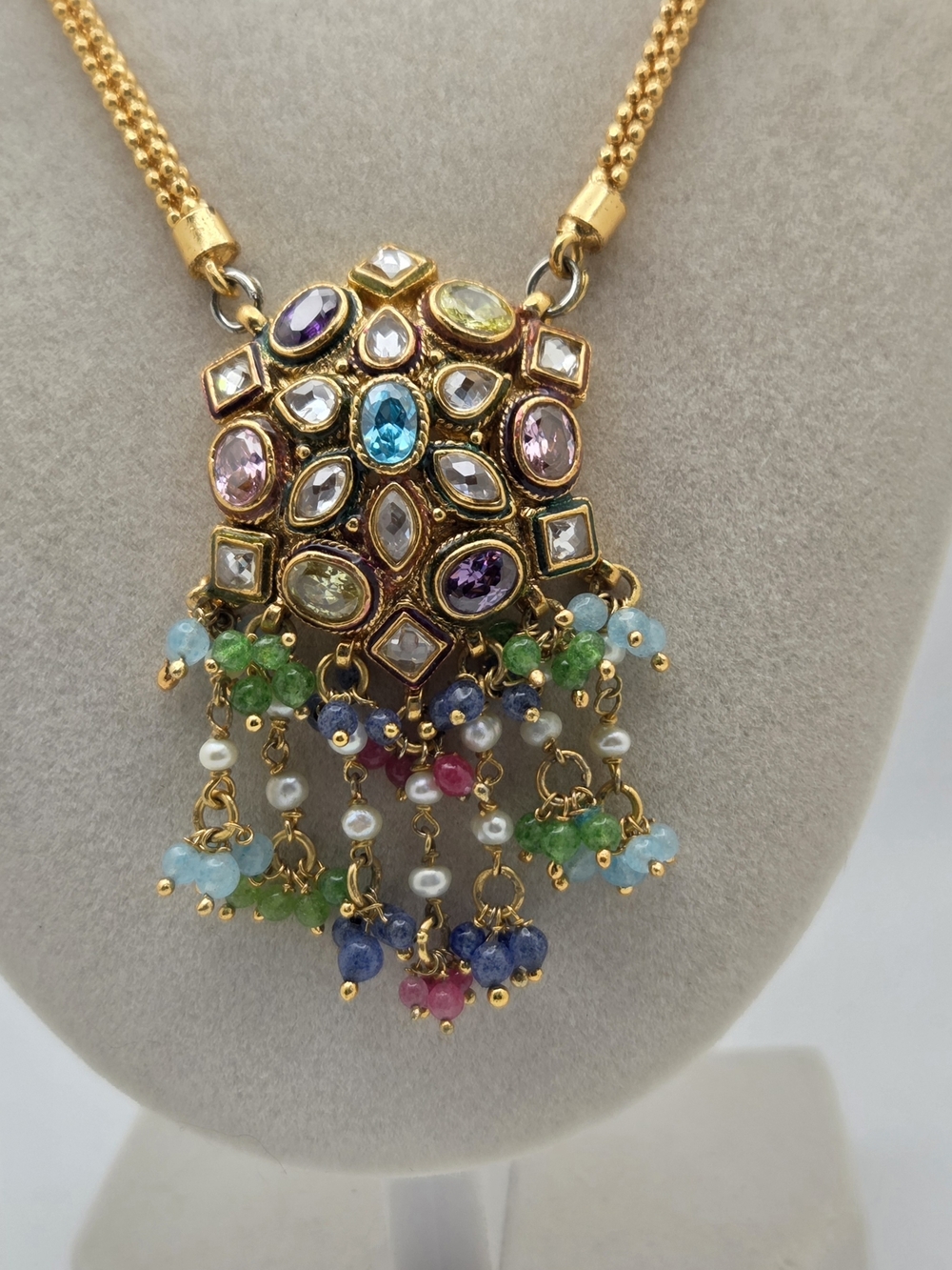 Indian Kundan Style Multi-Gemstone Statement Necklace - 16"